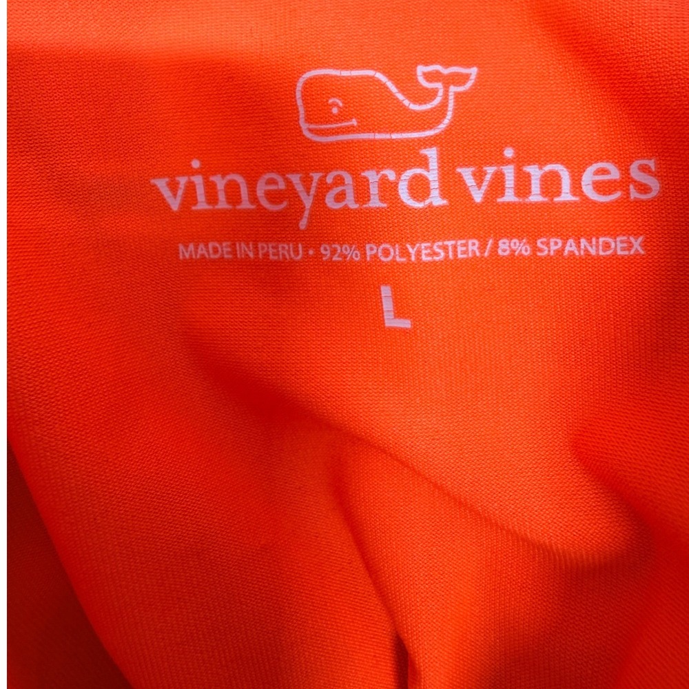 Vineyard Vines Polo Mens L Orange Performance Striped Preppy Coastal Golf Shirt - Picture 2 of 8